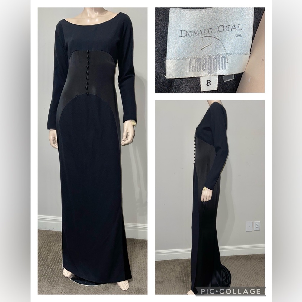 Vintage Donald Deal Long Black Evening Gown 8